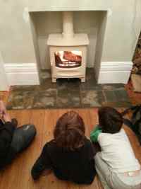 Charnwood stove on a Wickes natural slate tiled hearth